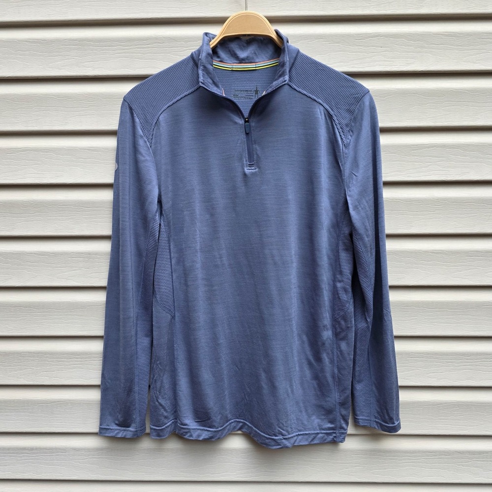 Smartwool Active Mesh 1/4 Zip Mens M Nightfall Blue Merino Wool Shirt Hiking